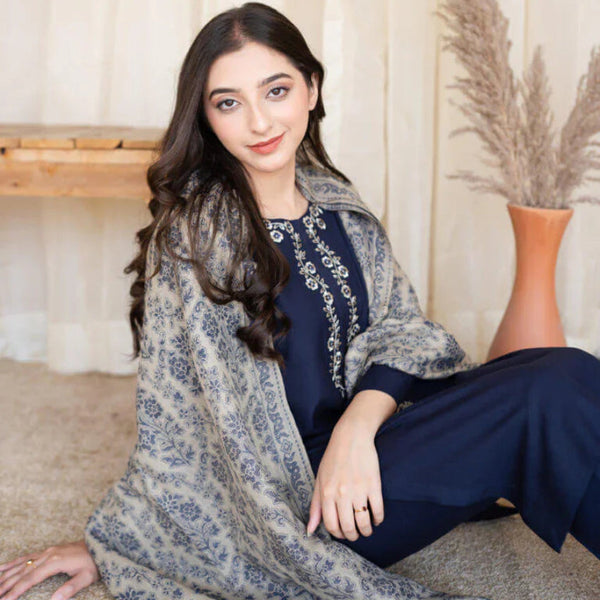 SR-MB830 Unstitched Fully Embroided Dhanak Suit With Wool Shawl