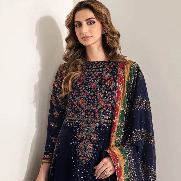 SR-995 Embroidered 9000 Micro Velvet 3Pc With Embroidered Chiffon Dupatta