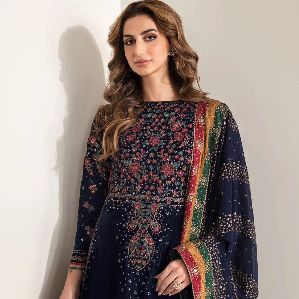 SR-995 Embroidered 9000 Micro Velvet 3Pc With Embroidered Chiffon Dupatta