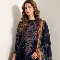 SR-995 Embroidered 9000 Micro Velvet 3Pc With Embroidered Chiffon Dupatta