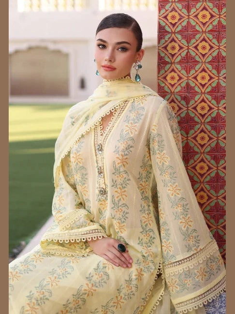 LF-801 Lawn Embroidered 3pc Suit With Embroidered Bamber Chiffon Dupatta