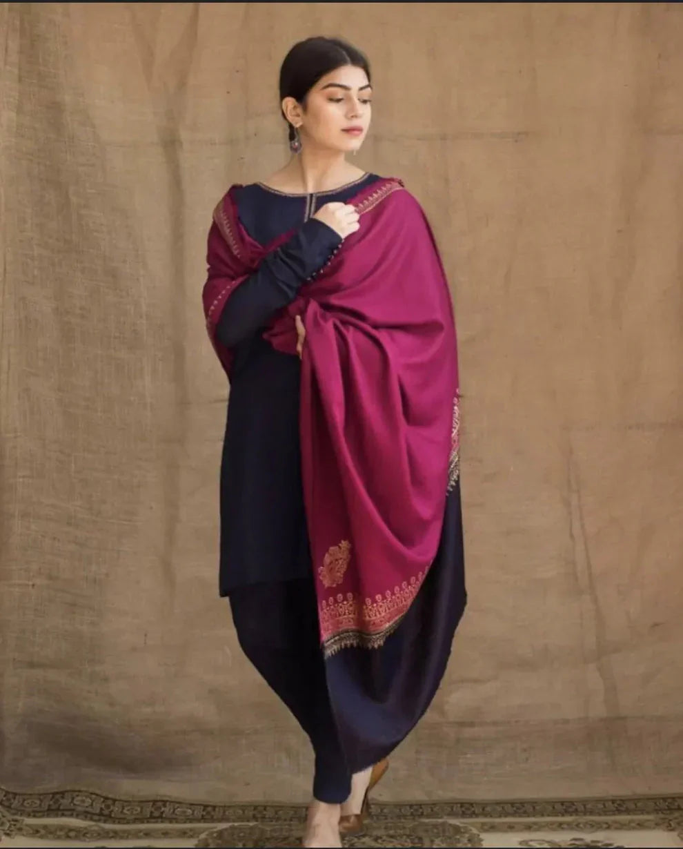 SR-AG1115 Unstitched Dhanak Marina Suit With Wool Shawl