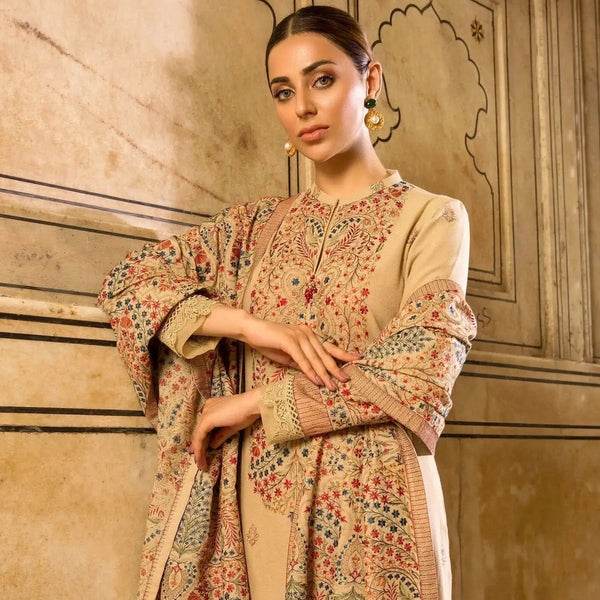 SR-870 Unstitched Heavy Embroidered Dhanak Suit Embroidered Dhanak Shawl