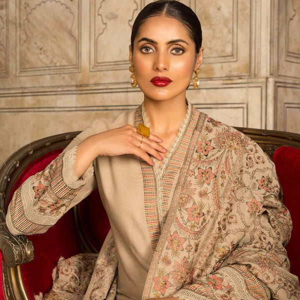 SR-800 Unstitched Heavy Embroidered Dhanak Suit Embroidered Dhanak Shawl