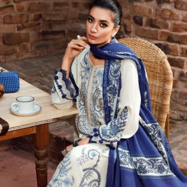 SR-715 Dhanak Embroidered Suit With Digital Printed Wool Shawl
